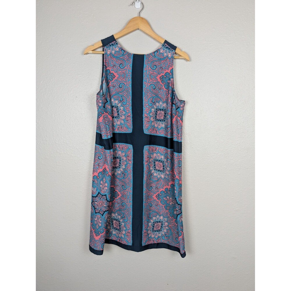 LOFT Dress Womens L Blue Pink Paisley Sleeveless Shift Boho Geometric Summer 212